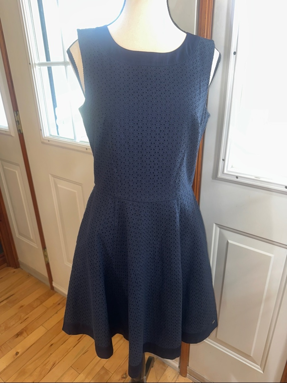 Tommy Hilfiger Navy Eyelet Sleeveless Fit and Flare Dress